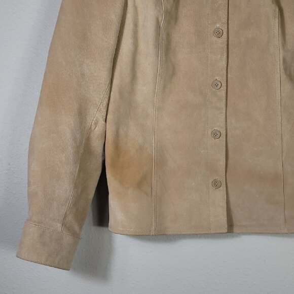 Y2K Cherokee Womens 100% Leather Jacket Size M Tan Suede Button 90s Vintage Bike - Picture 2 of 13